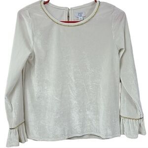 Crown & Ivy Girls Large 12/14 Cream Velour Ruffle Sleeve Top Gold Tinsel Trim